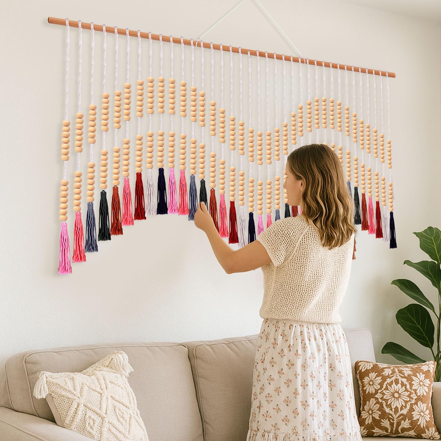 Tiamon Boho Wall Decor - 59'' W x 42'' L Macrame Wall Hanging Large Tapestry Art for Bathroom Farmhouse Bedroom Living Room Nursery Classroom Bohemian Natural Modern Rustic Style Decoration