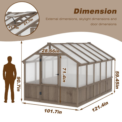 BlueWish 8x10 FT Greenhouse Kit, Wood Greenhouses with 6MM Polycarbonate Panel, Green House with Adjustable Vent & Lockable Door, Walk-in Greenhouse for Outside, Garden, Backyard
