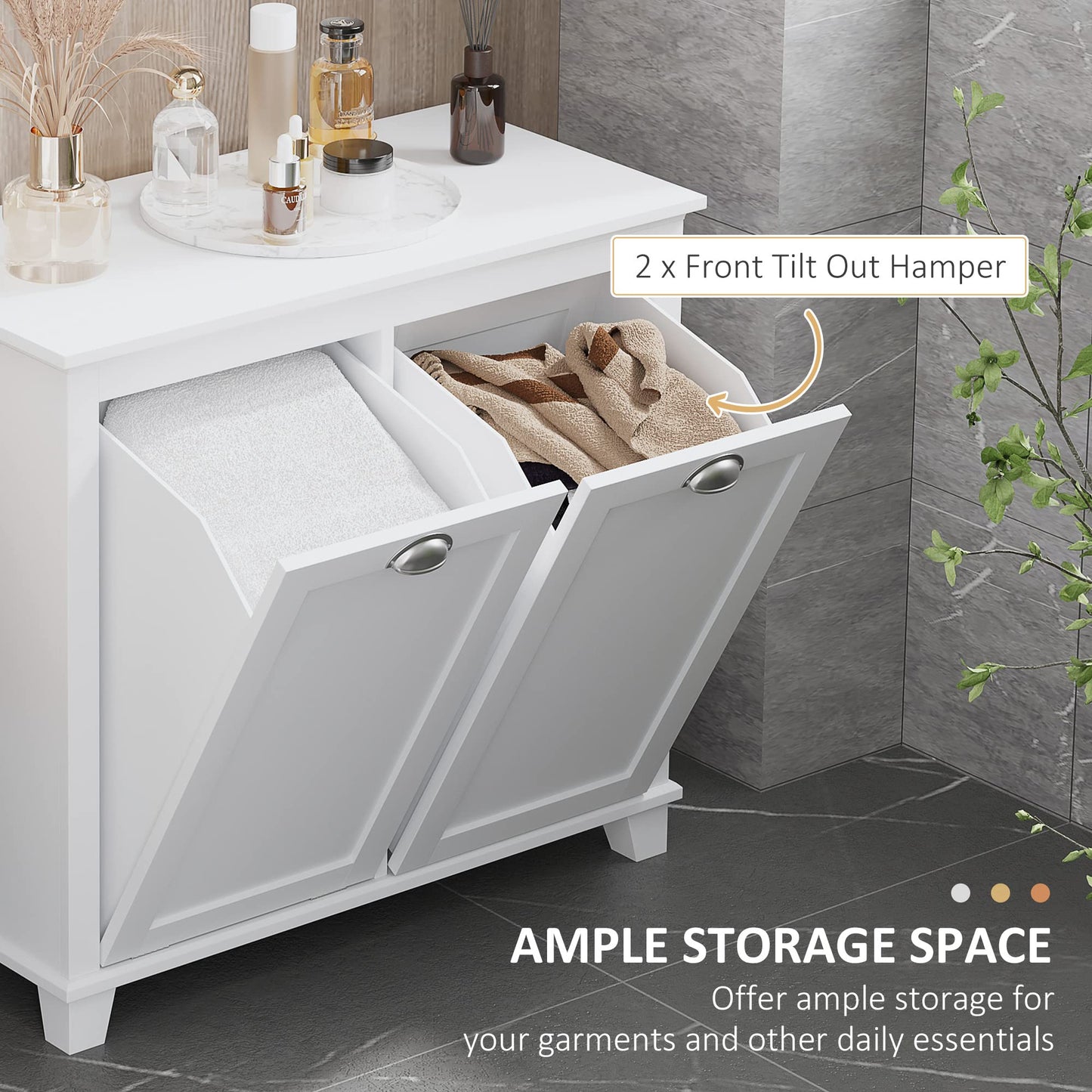 Tilt Out Laundry Sorter Bathroom Cabinet, White
