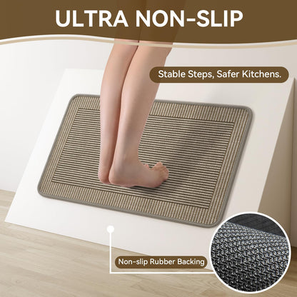QiCaiJia Kitchen Rugs Set of 2,Kitchen Mats for Floor, Runner Rugs Non Slip Washable Absorbent Kitchen Floor Mat, Braided Kitchen Sink Rug, 17''x30''+17''x47'' Brown