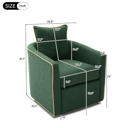 Christopher Knight Home Arlo 360° Swivel Accent Chair for Living Room, Bouclé Upholstered Rotating Lounge Chair Indoor, Barrel Swivel Chair with Iron Frame, Curved Armrest and Padded Seat, Green