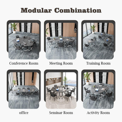 Conference Room Table, Foldable Flip Top Mobile Training Table with Wheels, 47.2 Inch Modern Rectangular Meeting Seminar Desk, Waterproof Metal Frame for Office, Classroom & Boardroom