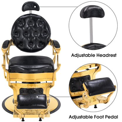 BarberPub Heavy Duty Metal Vintage Barber Chair All Purpose Hydraulic Recline Salon Beauty Spa Chair Styling Equipment 2933 (Gold)