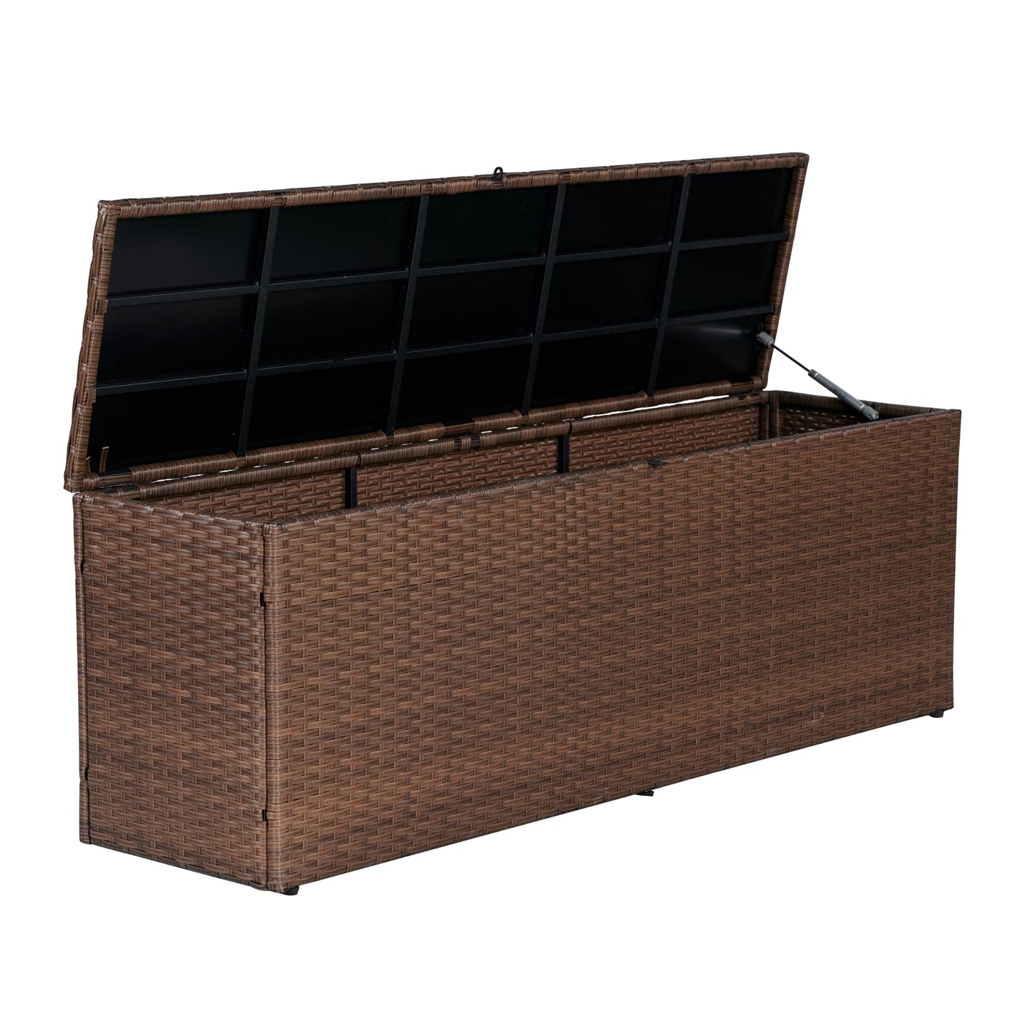 happimess TRK1002B Nino 59.06" Modern Minimalist Outdoor Faux Wicker Deck and Patio Storage Box, Brown, Soft-Close, for Package Delivery, Patio Furniture, Cushions, Gardening Tools, Pool Supplies