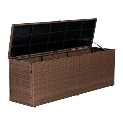 happimess TRK1002B Nino 59.06" Modern Minimalist Outdoor Faux Wicker Deck and Patio Storage Box, Brown, Soft-Close, for Package Delivery, Patio Furniture, Cushions, Gardening Tools, Pool Supplies