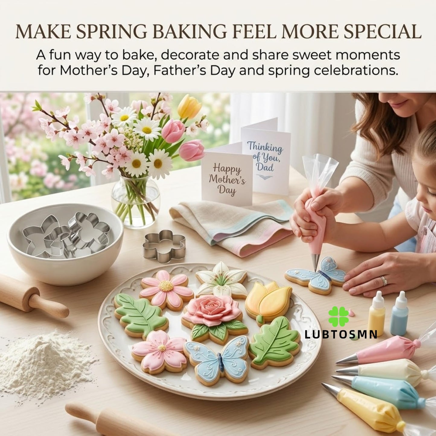 LUBTOSMN Flower and Leaf Cookie Cutter Set-7 Piece-Daisy, Lily, Rose, Tulip, Oak Leaf and Butterfly Fondant Biscui Cutters