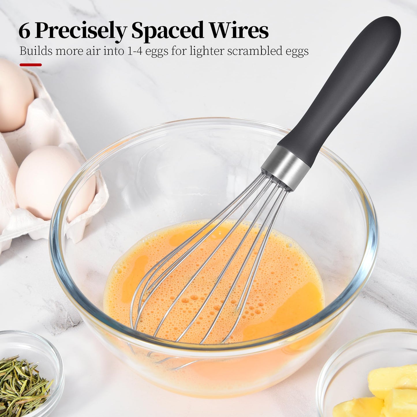 Lilybeam Small Whisk: Stainless Steel 9in Wire Balloon Wisk Kitchen Egg Whisker Heavy Duty Hand Mixer for Cooking Baking Whipping Blending Mixing Stirring Sauce, Flour, chocolate (Black)