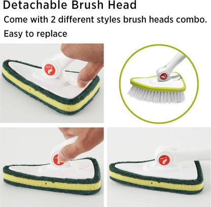 CQT 2 in 1 Bathroom Cleaning Brush, 48" Extendable Long Handle with Detachable Scrub Brush and Scouring Pads