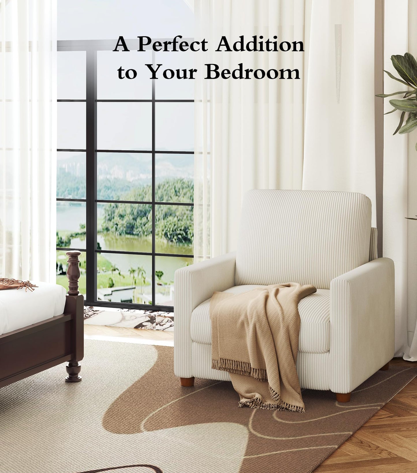 Kidirect 35.5in Oversized Accent Chair, Easy to Assemble Living Room Chairs, Corduroy Reading Chair for Bedroom, 22.5in Deeper Seats Accent Chairs for Living Room, Comfy Armchair Reading Nook, Beige