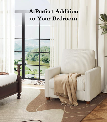 Kidirect 35.5in Oversized Accent Chair, Easy to Assemble Living Room Chairs, Corduroy Reading Chair for Bedroom, 22.5in Deeper Seats Accent Chairs for Living Room, Comfy Armchair Reading Nook, Beige