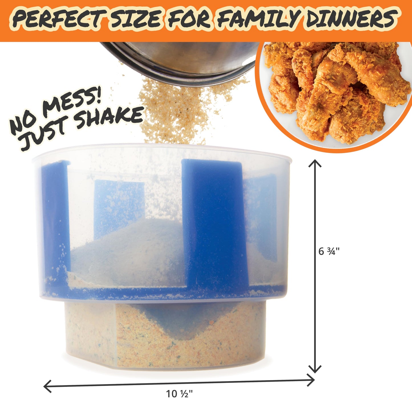 COOK'S CHOICE The Original Better Breader Bowl All-in-One Mess-Free Batter Breading Station- Pour in Seasonings Add Meat Fish or Veggies & Shake for Perfect Coating- Great for Parties- Made in the USA