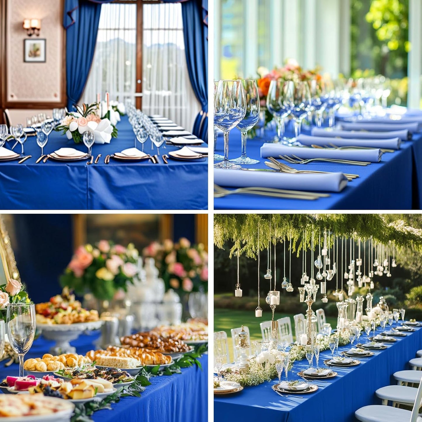 90x132 Inch 2 Pack 6ft 8ft Rectangle Tablecloths Royal Blue Tablecloth for Washable Decorative Linen Polyester Table