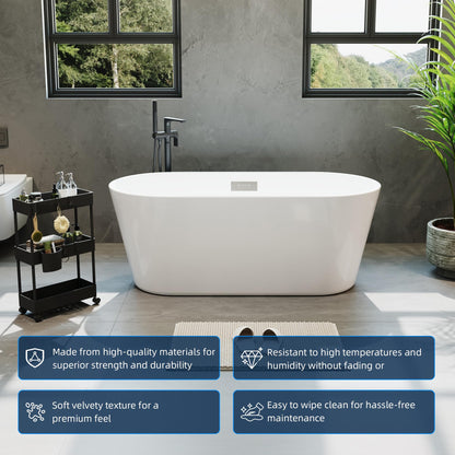 Garvee 59 in Acrylic Freestanding Bathtub - Extra Deep Soaking Tub for Adults, Stand Alone Tub with Integrated Overflow Drain, CUPC Certified Modern Bathroom Tub, White