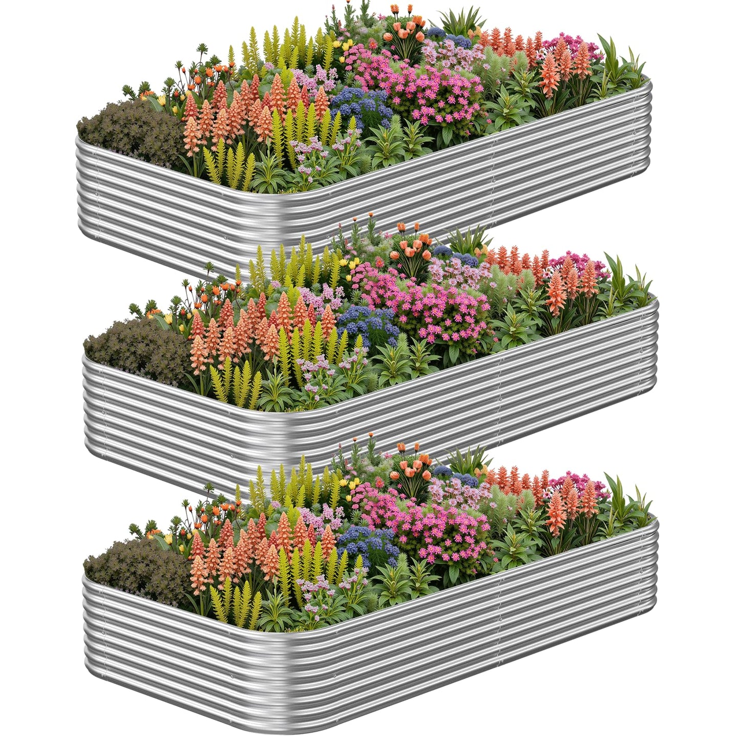 CATMANOR 3 Pack 8x3FT Corrugated Galvanized Steel Raised Garden Bed Outdoor, Metal Above Ground Garden Bed for Vegetables and Flowers, Raised Beds for Gardening