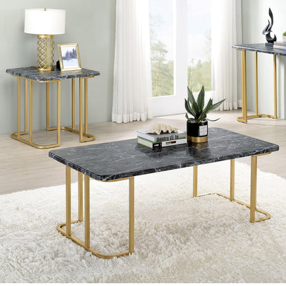 24/7 Shop at Home Scheben Modern Faux Marble Top 2-Piece Coffee Table Set with U-Shaped Metal Base for Living Room, Bedroom, Home Office, Gold Coating and Black