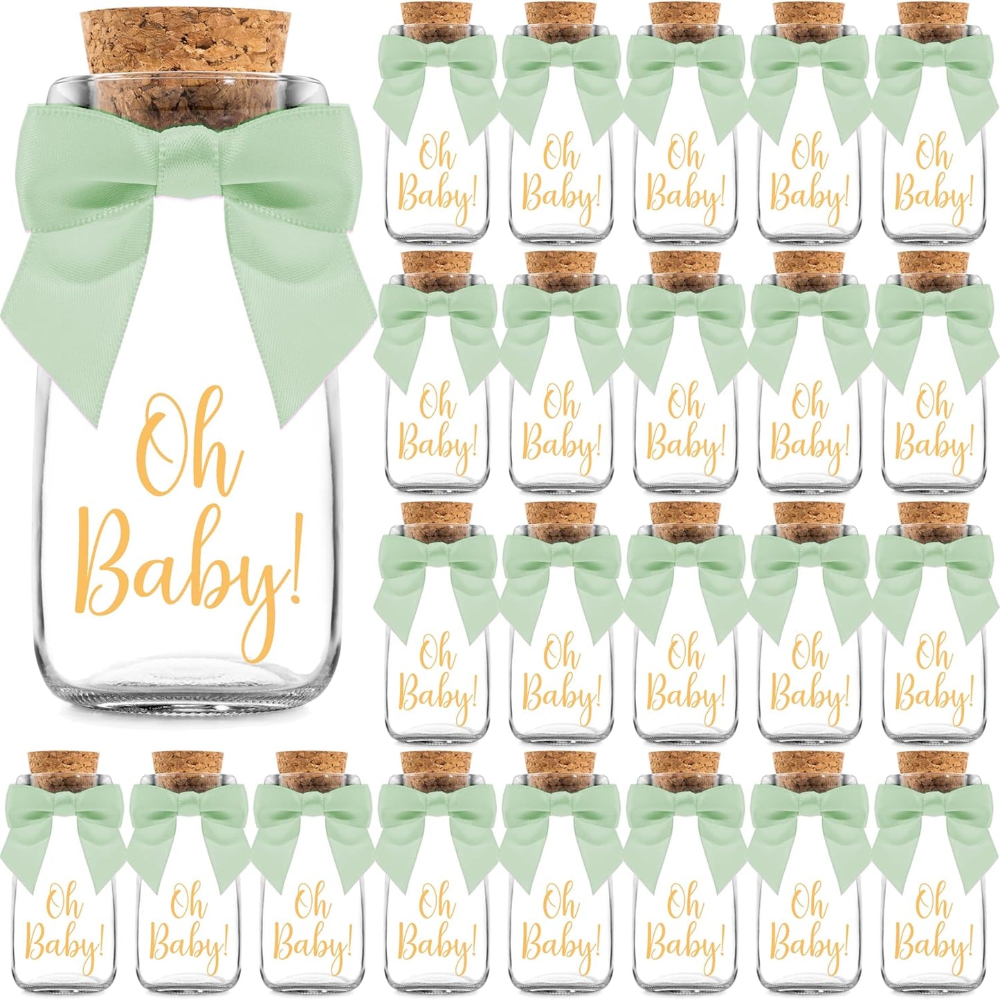 24 Pack Ethisa Vintage Oh Baby Woodland Milk Glass Bottles with Ribbons and Stickers - Classy Baby Shower Favors
