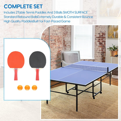 Ping Pong Table for Indoor/Outdoor, 9X5FT Foldable Table Tennis Table with Net, 2 Table Tennis Paddles and 3 Balls - Easy Assembly - Tournament Quality - Perfect for Family Game Rooms