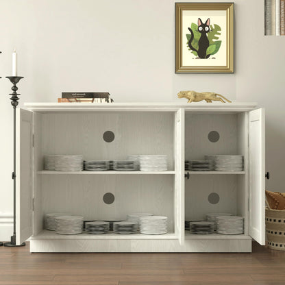 GDFStudio 45" Modern Buffet Sideboard Cabinet, Storage Cabinet with 3 Acrylic Mirrored Doors & Adjustable Shelves, Freestanding Credenza Buffet for Dining Room, Accent Cabinet Coffee Bar, White