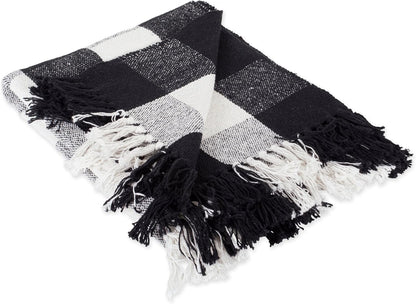 DII Buffalo Check Collection Rustic Farmhouse Throw Blanket, 50x60, Black/White