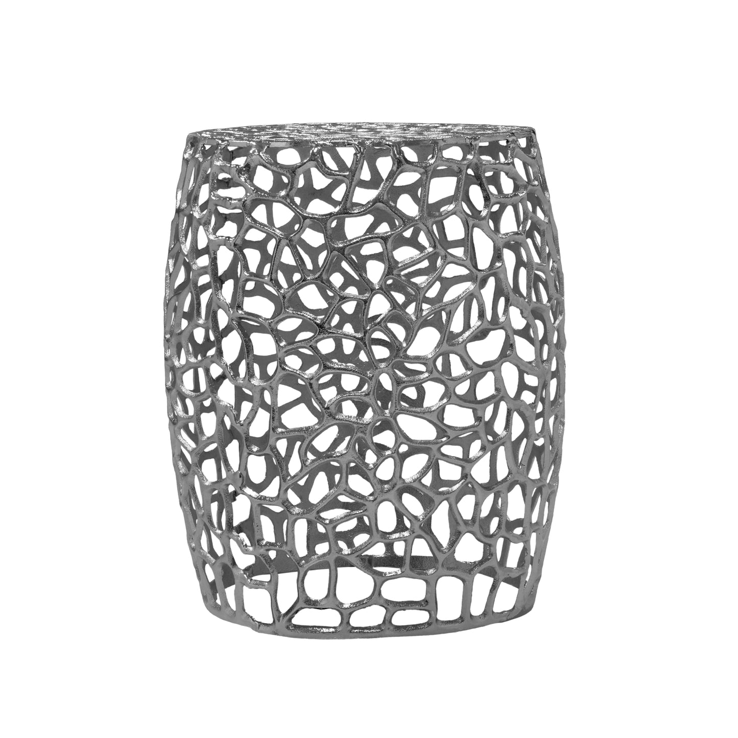 Christopher Knight Home Helast Aluminium Side Table, 14.00'' W Round Sofa Side Table, Modern Indoor Accent Table for Living Room Bedroom Home Office, Abstract Hollow, Silver