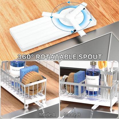 Cisily Sponge Holder for Kitchen Sink, Sink Caddy Organizer with High Brush Holder, Kitchen Countertop Organizers and Storage Essentials, Rustproof 304 Stainless Steel (Silver, 9.25″)