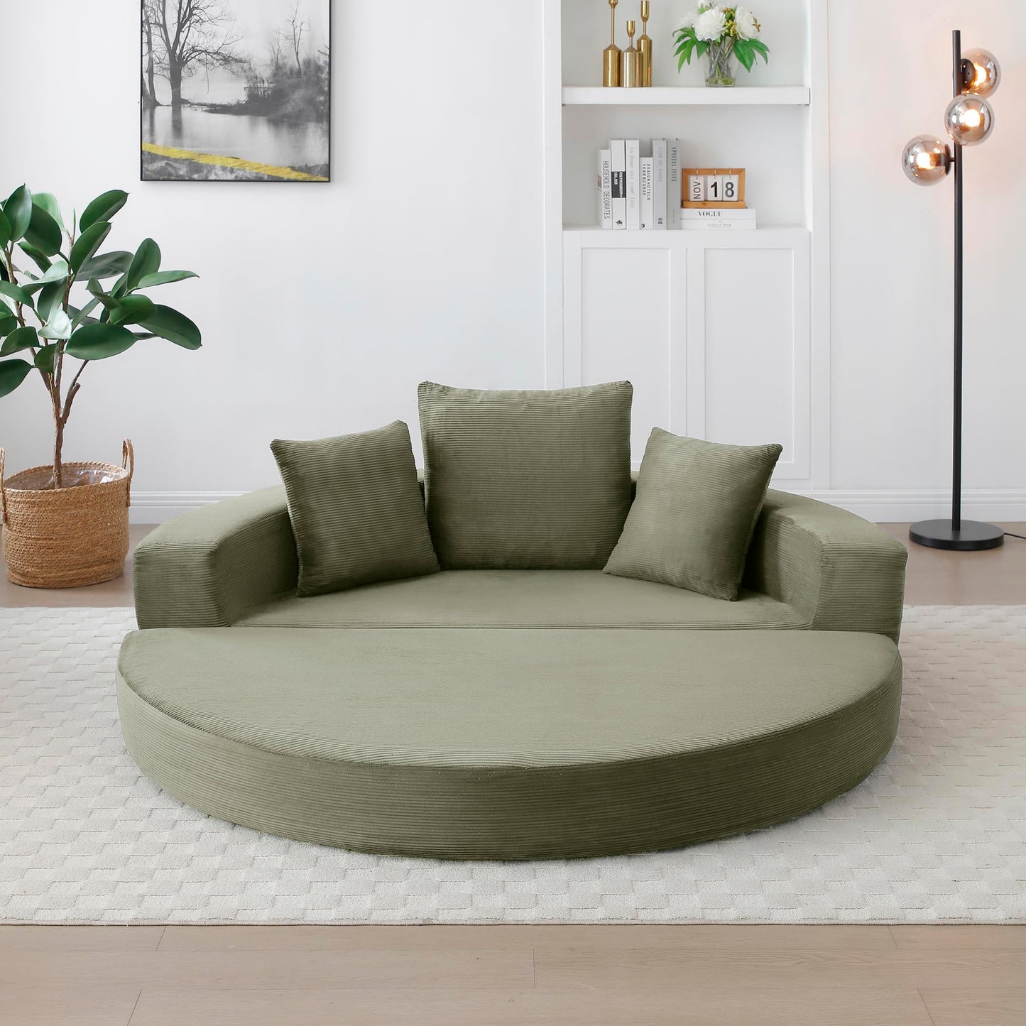 KEIKI 67" Corduroy Convertible Circular Floor Sofa Bed,Multi-Functional Adjustable Futon Couch for Living Room Apartment Office,No Assembly
