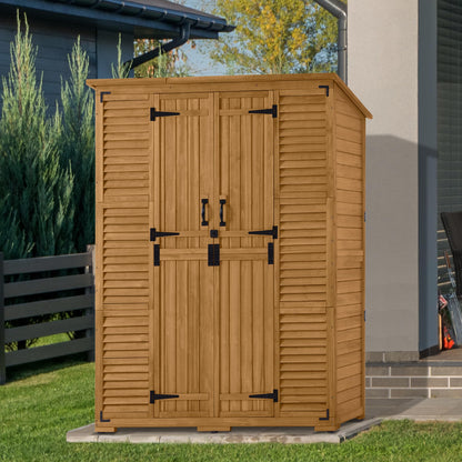 Macrout Large Outdoor Storage Cabinet with 6 Shelves (4.8 x 2.2 x 6.5 ft), Outside Storage Shed with Lock, Wooden Garden Shed for Yard Patio Lawn, 1738 (Natural)