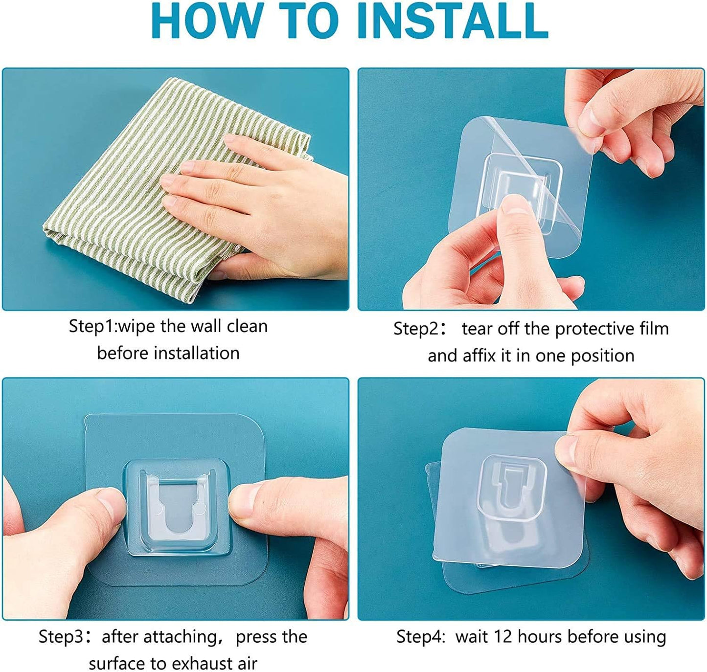 Double Sided Adhesive Hooks - 20 Pack + 4 Pack Wall Hanger Holder, 13.2lb Max for Bathroom, Kitchen, Office