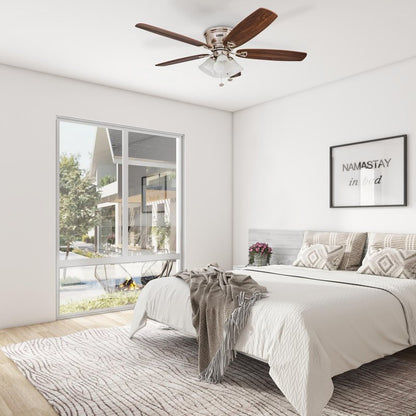Honeywell Ceiling Fans Glen Alden, 52 Inch Classic Flush Mount Indoor LED Ceiling Fan with Light, Pull Chain, Quick-2-Hang Dual Finish Blades, Reversible Motor - 50182 (Brushed Nickel)