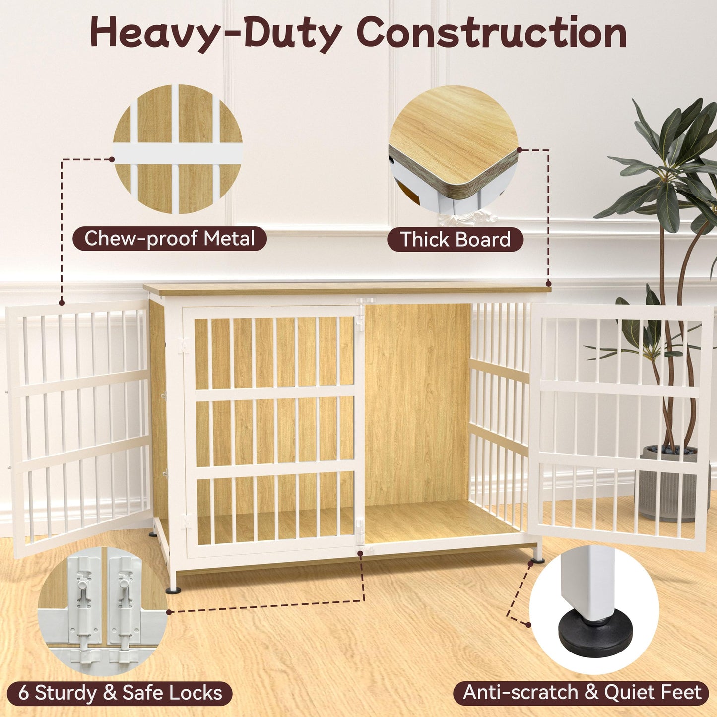 CABZOON 46'' Dog Crate Furniture Large Breed Dog Crate Dog Kennels for Inside Wooden Dog Crates End Table Heavy Duty Indoor Combination Cage for Medium to Large Dogs Oak