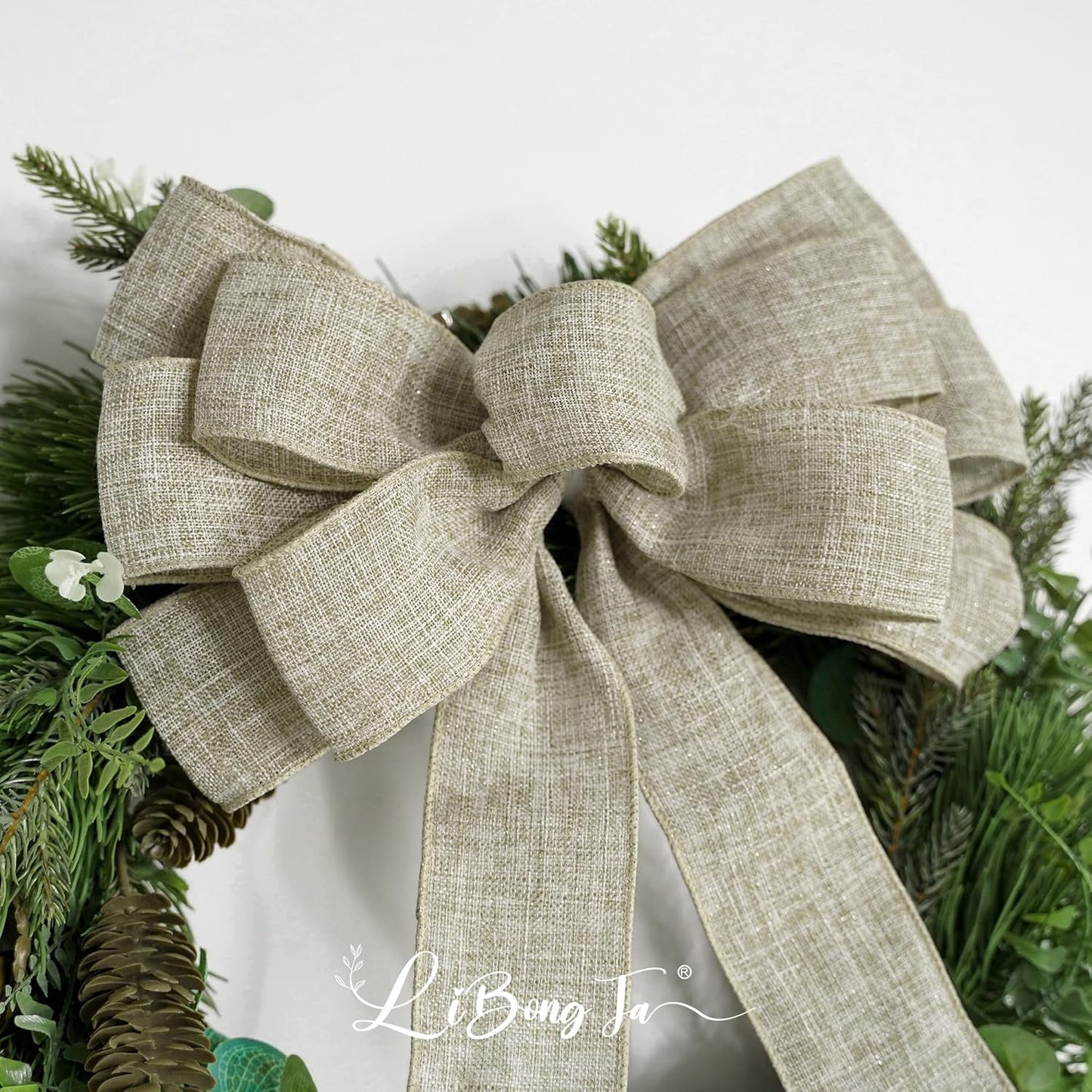 Regine Switzerland 13-Inch Burlap Wired Ribbon Bow - Rustic Christmas Tree Topper & Gift Decoration