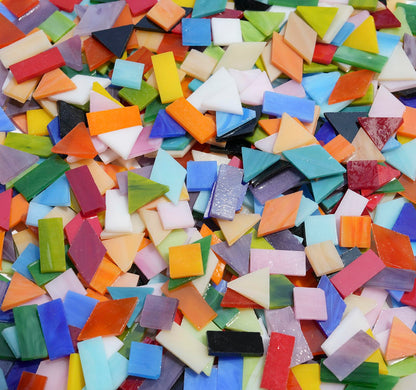 Lanyani Medium Size Glass Mosaic Tiles Pieces 1.3 Pounds Bulk, 400pcs Mixed Vibrant Color Stained Glass Pieces Tile for DIY Crafts Mosaic Making, Pre-Cut Tiles in 4 Shapes