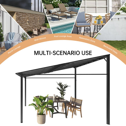 10x12 ft Wall-Mounted Lean-to Gazebo, Outdoor Patio Cover Awning with Heavy-Duty Aluminum Frame & UV-Resistant Polycarbonate Roof, All-Weather Hardtop Canopy for Deck, Yard & Parties