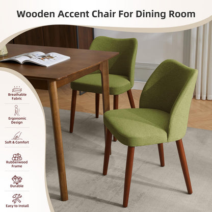 GarveeHome Linen Dining Chairs Set of 4 Upholstered Fabric Dining Chair with Wood Legs, Wing Backrest, Wooden Kitchen Chairs with Thick Cushions, Leveling Feet for Dining Room, Living Room