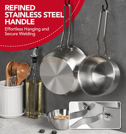 MICHELANGELO Stainless Steel Pots Set - 1QT & 2QT & 3QT Stainless Steel Sauce Pan with Lid, Induction Saucepan Set, Small Pots for Cooking - 6 Pcs