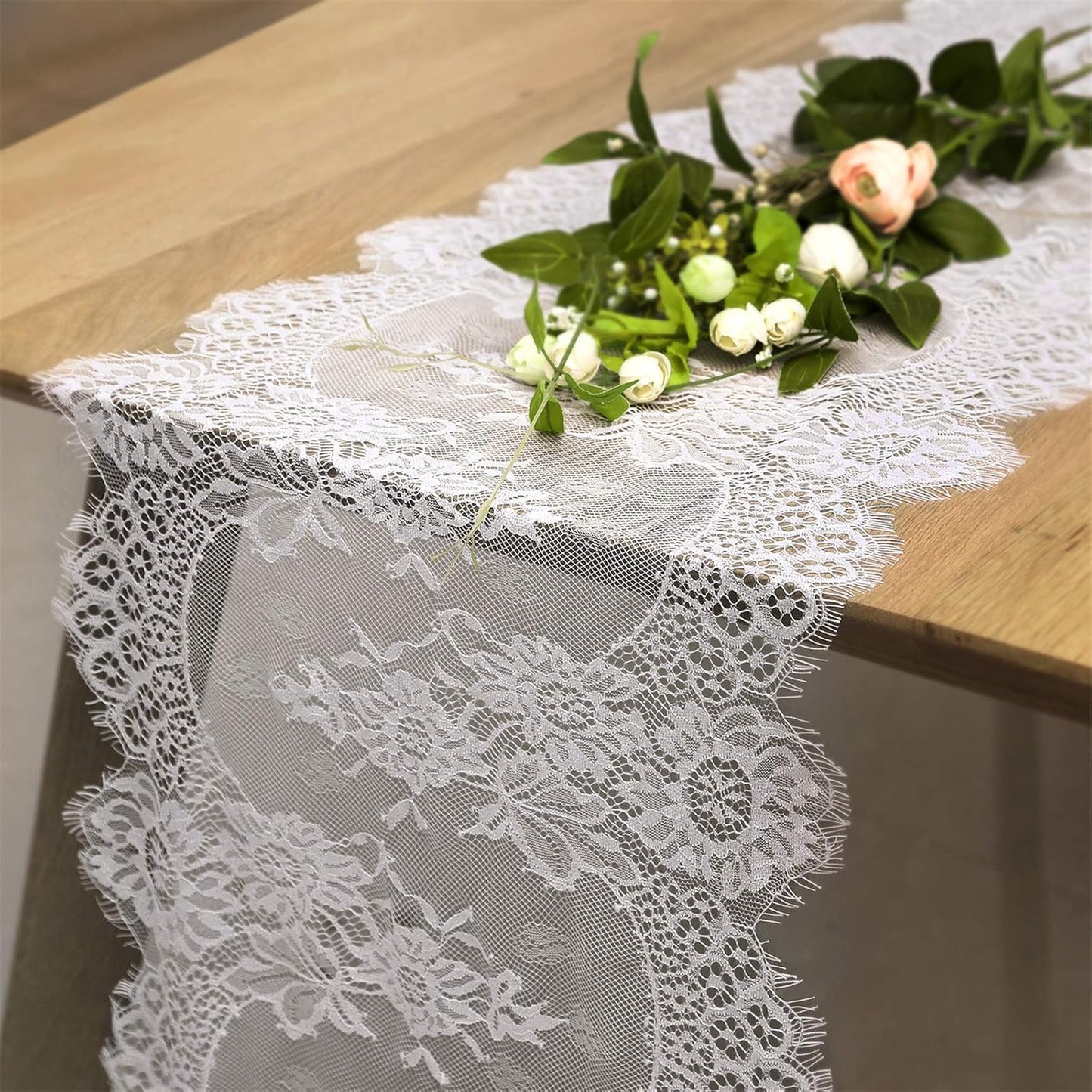 B-COOL White Lace Table Runner, 14 X 120 Inch Vintage Floral for Rustic Wedding Reception