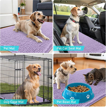 OLANLY Dog Door Mat - Absorbent Non-Slip Washable Doormat for Muddy Paws | 47x20, Quick Dry Chenille, Lavender