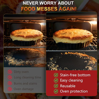 Skiennix Oven Liners - Heavy Duty Non-Stick Reusable Mats | 17"x25" BPA/PFOA Free for All Ovens (Black)