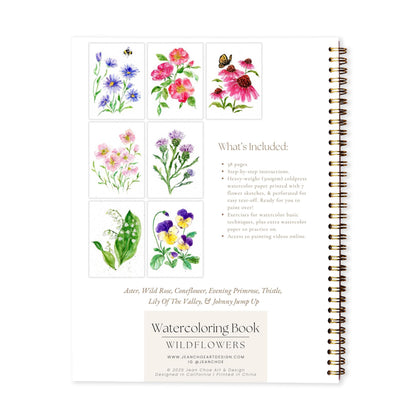 Wildflower Watercolor Workbook with Real Cold Press Cotton Watercolor Paper, Pre-Outlined Designs, Step-by-Step Instructions & Online Videos – Premium Botanical Art Book for Adults & Beginners