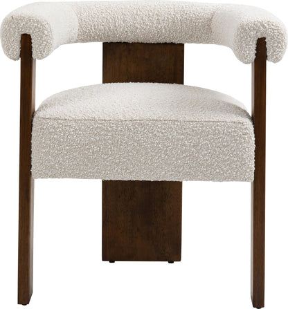 Meridian Furniture 562Cream-C Barrel Collection Mid-Century Modern Boucle Fabric Upholstered Dining Chair with Solid Wood Walnut Finish, Rich Cream Boucle Fabric, 27.5" W x 24" D x 28" H, Cream