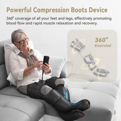 FIT KING Air Compression Leg Massager with Heat for Circulation Upgraded Full Leg and Foot Massager to Relieve Pain, Swelling, Edema, RLS - Built-in Pressure Sensor & LCD Display - Gift for Mom Wife