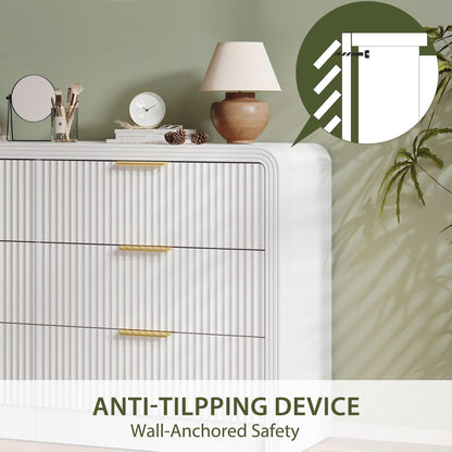 Decofy Fluted Drawers Dresser for Bedroom, Wood Dressers with Gold Handles, Modern Dressers with Wave Texture, Large Storage Chest of Drawers, Bedroom Dresser Organizer 55'' & 6 Drawers (Pure White)