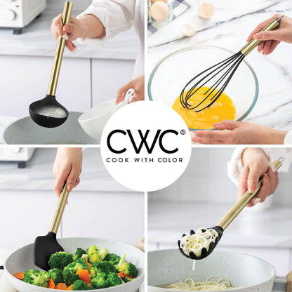 COOK WITH COLOR Silicone Cooking Utensils, Kitchen Utensil Set, Easy to Clean Silicone Kitchen Utensils, Cooking Utensils for Nonstick Cookware, Kitchen Gadgets Set with Holder, 10 Pieces