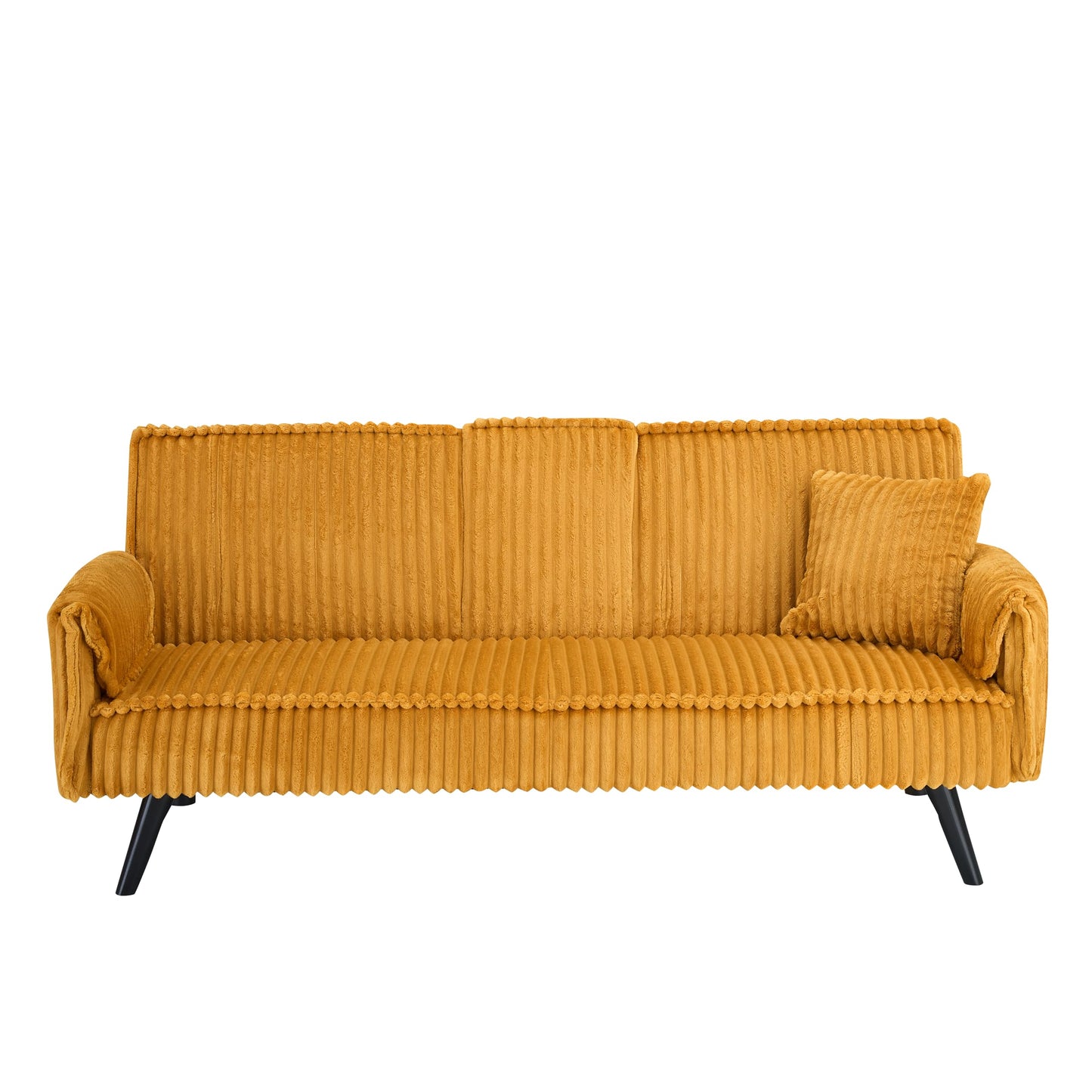 KEIKI 3-in-1 Convertible Sleeper Sofa Bed Loveseat, 72" Corduroy Futon with Hidden Cup Holders, Comfy Cloud Seating for Sitting or Lying, Modern Straight-Line Style, Orange