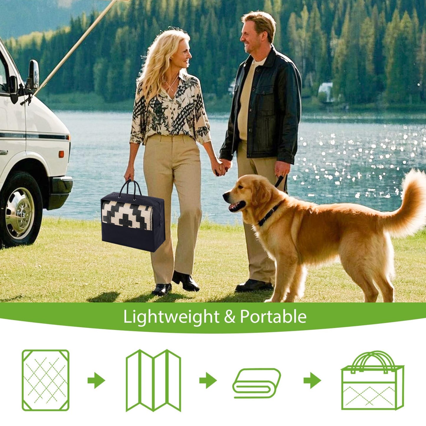 Smiry Waterproof Outdoor Rug 5x8 ft, Reversible Plastic Straw Patio Camping Rugs, Outdoor Indoor RV Mat Carpet for Patio, Outside Entry, Backyard, Deck, Bench, Picnic, Camper, Black & Beige