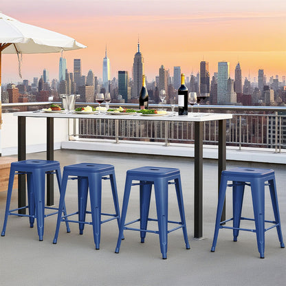 Sweetcrispy Metal Bar Stools Set of 8, 24 Inch Stackable Restaurant Classic Trattoria Metal Chairs, Backless Counter Height Barstool Chairs for Dining Room, Kitchen Island, Indoor Outdoor Use, Blue