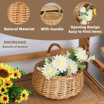 Small Gift Wicker Picnic Basket with Handle,Willow Flower Girl Basket for Weddings，Garden and Home Decor -Wicker Storage Basket-Natural