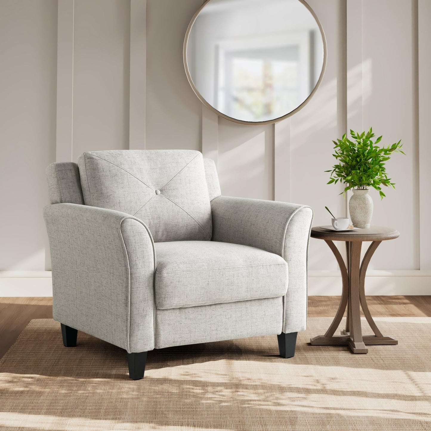 Studio Living Harrington 35.4" Arm Chair, Transitional Modern, Pocket Coil Comfort, Easy Assembly, Woven Fabric, Beige