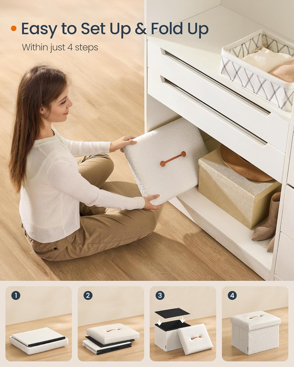 12.2 16.1 12.2 Inches, 286 lb, ULSF094W01 SONGMICS Small Folding Storage Ottoman, Foot Rest Stool, x x Ottoman