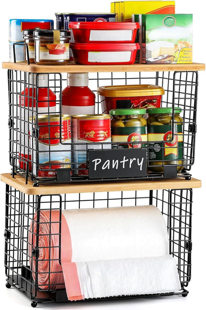 13/30/33+ 1 SET Upgrade Larger, Fit Gallon Trashbag Perfectly - Stackable Trash Bag Holder with Tags & Bamboo Top
